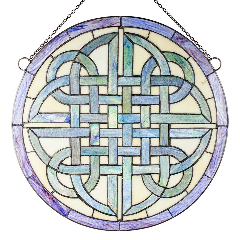 W014 Celtic Weave Stained Glass Window with Chain Irish Home Decor